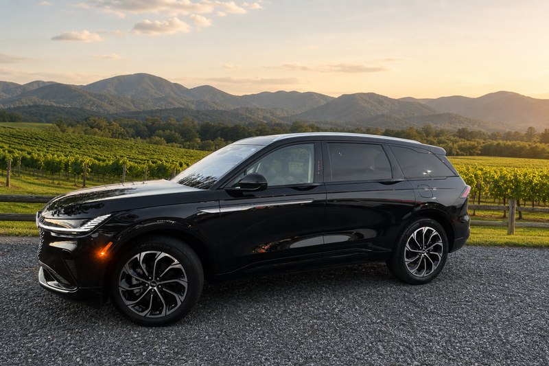 Lincoln Nautilus Reserve black luxury SUV, seats up to 4 passengers plus luggage